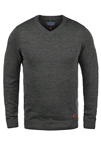 Blend BHDansel Herren Strickpullover Feinstrick Pullover mit V-Ausschnitt, Größe:L, Farbe:Charcoal (70818) von b BLEND