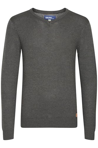 Blend BHDansel Herren Strickpullover Feinstrick Pullover mit V-Ausschnitt Rippbündchen Baumwollmischung Regular fit, Größe:L, Farbe:Charcoal (70818) von b BLEND