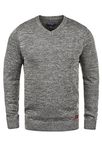 Blend BHDansel Herren Strickpullover Feinstrick Pullover mit V-Ausschnitt, Größe:L, Farbe:Pewter Mix (70817) von b BLEND