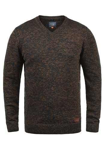 Blend BHDansel Herren Strickpullover Feinstrick Pullover mit V-Ausschnitt Rippbündchen Baumwollmischung Regular fit, Größe:S, Farbe:Burned Orange (73823) von b BLEND