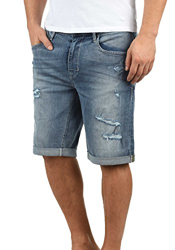 Blend BHDeniz Herren Jeans Shorts Kurze Denim Hose mit Destroyed-Optik und Stretch, Größe:L, Farbe:Denim Lightblue (76200) von b BLEND