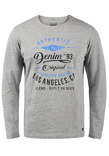 Blend BHDopper Herren Longsleeve Langarmshirt Shirt mit Print Baumwollmischung Regular fit, Größe:L, Farbe:Stone Mix (70813) von b BLEND