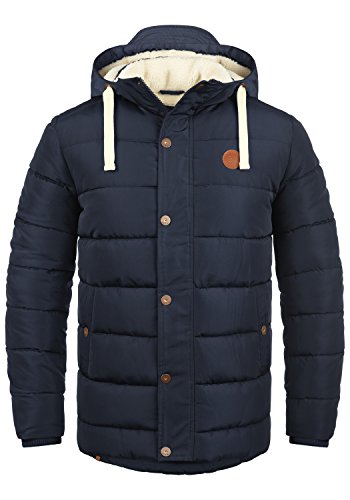 Blend Frederic Herren Winter Jacke Steppjacke lange Winterjacke gefüttert mit Stehkragen und Abnehmbarer Kapuze und Teddy-Futter, Größe:L, Farbe:Navy (70230) von b BLEND