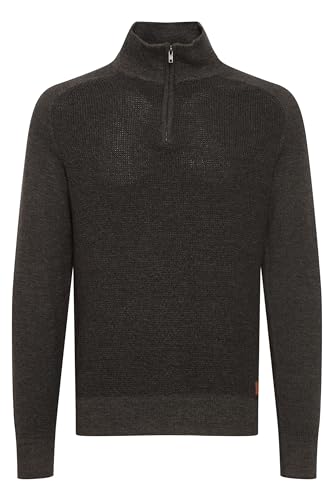 Blend BHGanbolf Herren Strickpullover Troyer Grobstrick Pullover mit Reißverschluss 100% Baumwolle Regular fit, Größe:2XL, Farbe:Charcoal (70818) von b BLEND