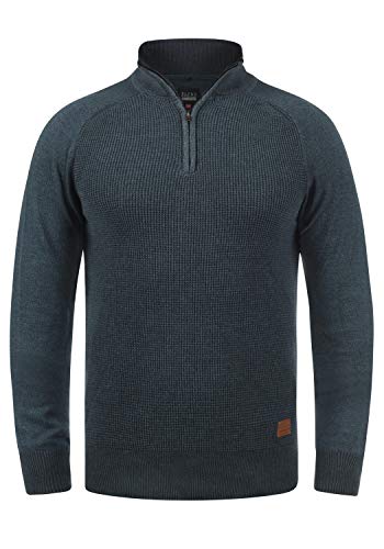 Blend BHGanbolf Herren Strickpullover Troyer Grobstrick Pullover mit Reißverschluss 100% Baumwolle Regular fit, Größe:2XL, Farbe:Navy (70230) von b BLEND