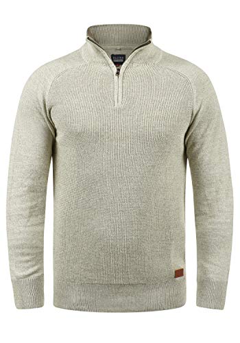 Blend Ganbolf Herren Strickpullover Troyer Grobstrick Pullover mit Reißverschluss, Größe:XXL, Farbe:Stone Mix (70813) von b BLEND