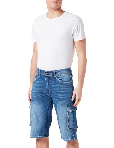 Blend He BHDenim Herren Cargoshorts Shorts Kurze Hose mit Eingrifftaschen Baumwollmischung Gürtelschlaufen Cargotaschen leicht ealstisch Regular fit, Größe:L, Farbe:Denim Middle Blue (200291) von Blend
