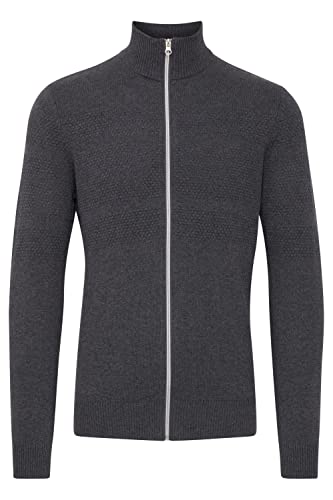 Blend 20712637 Herren Strickjacke Cardigan Feinstrick mit Stehkragen und Reißverschluss Struktur, Größe:XL, Farbe:Charcoal Mix (200278) von b BLEND