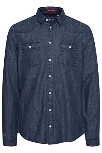 Blend BHNANTES Herren Freizeithemd Hemd Jeans-Look in Washed-Out Optik Reine Baumwolle, Größe:XL, Farbe:Denim Dark Blue (200292) von b BLEND