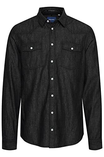 Blend BHNANTES Herren Freizeithemd Hemd Jeans-Look in Washed-Out Optik Reine Baumwolle, Größe:L, Farbe:Denim Black (200297) von b BLEND