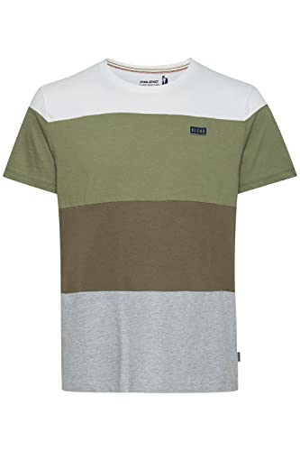 Blend BHTee 20713254 Herren T-Shirt Kurzarm Shirt mit Streifen mit Rundhalsausschnitt aus 100% Baumwolle, Größe:L, Farbe:Olive Night (190515) von b BLEND