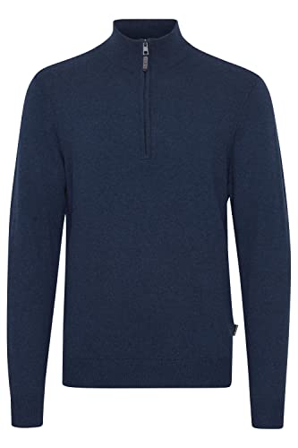 Blend 20714625 Herren Strickpullover Troyer Feinstrick Pullover mit Stehkragen und Reißverschluss, Größe:L, Farbe:Dress Blues (194024) von b BLEND