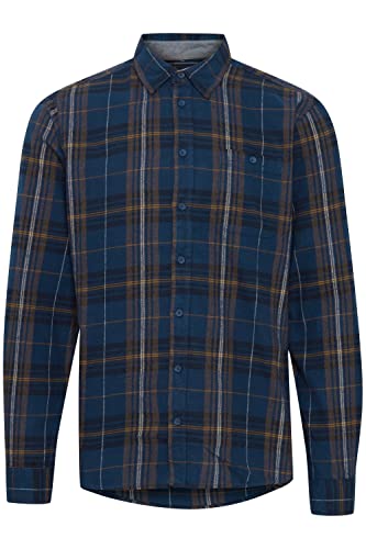 Blend 20714909 Shirt Herren Freizeithemd Hemd Club-Kragen Slim Fit Kariertes Muster schmaler Schnitt hochwertige Baumwoll-Qualität, Größe:XL, Farbe:Dress Blues (194024) von b BLEND