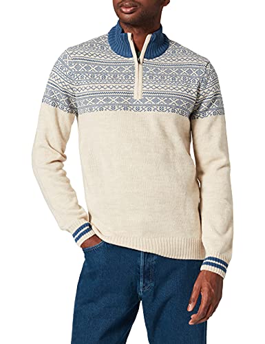 Blend 20713171 Herren Strickpullover Grobstrick Pullover Troyer mit Reißverschluss und Norweger Muster, Größe:XL, Farbe:Ensign Blue (194026) von b BLEND