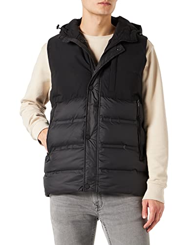 Blend 20714690 Outerwear Herren Weste Steppweste Outdoor Weste Steppweste mit Kapuze Langer Reißverschluss und Knopfleiste Abgesetzte Brustpartie Regular Fit, Größe:L, Farbe:Black (194007) von b BLEND