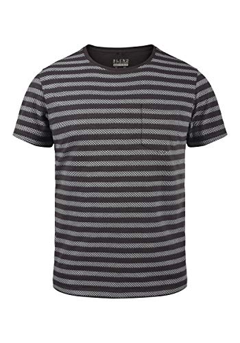 Blend Ilmari Herren T-Shirt Kurzarm Shirt mit Streifen und Rundhalsausschnitt aus 100% Baumwolle, Größe:M, Farbe:Phantom Grey (70010) von b BLEND