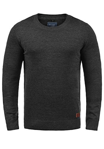 Blend BHLars Herren Strickpullover Feinstrick Pullover mit Rundhals-Ausschnitt Baumwollmischung Regular fit, Größe:L, Farbe:Charcoal (70818) von b BLEND