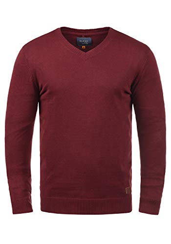 Blend BHLasse Herren Strickpullover Feinstrick Pullover mit V-Ausschnitt Baumwollmischung Regular fit, Größe:L, Farbe:Andorra Red (73811) von b BLEND