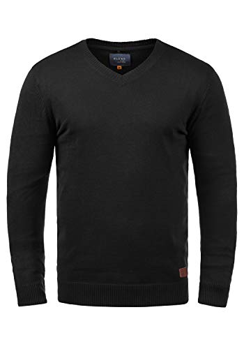 Blend BHLasse Herren Strickpullover Feinstrick Pullover mit V-Ausschnitt Baumwollmischung Regular fit, Größe:L, Farbe:Black (70155) von b BLEND