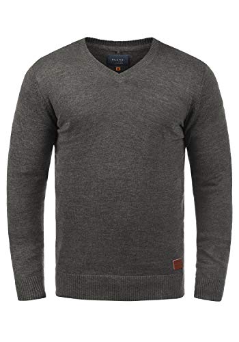 Blend BHLasse Herren Strickpullover Feinstrick Pullover mit V-Ausschnitt Baumwollmischung Regular fit, Größe:L, Farbe:Pewter Mix (70817) von b BLEND