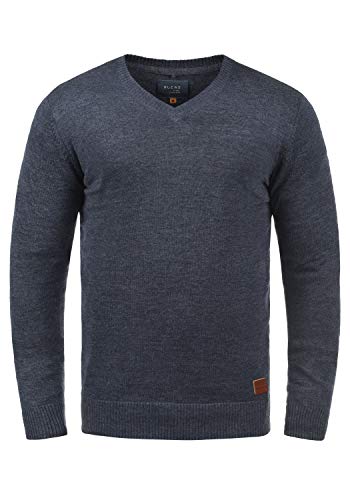 Blend Lasse Herren Strickpullover Feinstrick Pullover Mit V-Ausschnitt Und Melierung, Größe:M, Farbe:Ensign Blue (70260) von b BLEND