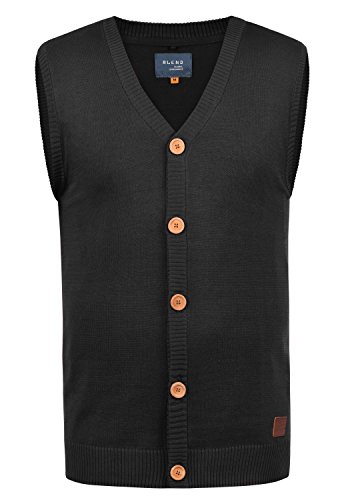 Blend Lennardo Herren Pullunder Strickweste Feinstrick Mit V-Ausschnitt Und Holz-Knopfleiste, Größe:L, Farbe:Black (70155) von b BLEND