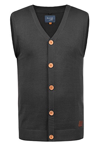 Blend Lennardo Herren Pullunder Strickweste Feinstrick Mit V-Ausschnitt Und Holz-Knopfleiste, Größe:L, Farbe:Charcoal (70818) von b BLEND