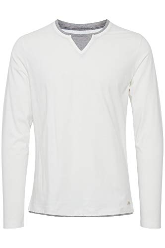 Blend Leonas Herren Longsleeve Langarmshirt Shirt mit Rundhals-Ausschnitt und Double Layer V-Neck Look, Größe:3XL, Farbe:Offwhite (70005) von b BLEND