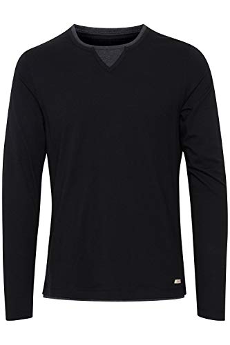 Blend BHLeonas Herren Longsleeve Langarmshirt Shirt mit Rundhals-Ausschnitt Double Layer V-Neck Look Baumwollmischung Regular fit, Größe:M, Farbe:Black (70155) von b BLEND