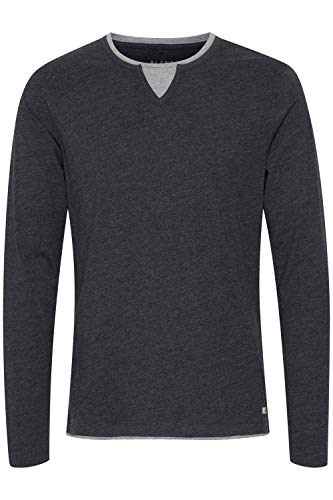 Blend Leonas Herren Longsleeve Langarmshirt Shirt mit Rundhals-Ausschnitt und Double Layer V-Neck Look, Größe:M, Farbe:Charcoal (70818) von b BLEND