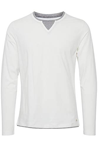 Blend Leonas Herren Longsleeve Langarmshirt Shirt mit Rundhals-Ausschnitt und Double Layer V-Neck Look, Größe:M, Farbe:Offwhite (70005) von b BLEND