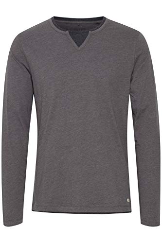 Blend Leonas Herren Longsleeve Langarmshirt Shirt mit Rundhals-Ausschnitt und Double Layer V-Neck Look, Größe:M, Farbe:Pewter Mix (70817) von b BLEND