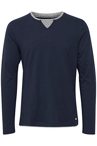 Blend Leonas Herren Longsleeve Langarmshirt Shirt mit Rundhals-Ausschnitt und Double Layer V-Neck Look, Größe:XL, Farbe:Navy (70230) von b BLEND