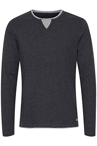 Blend Leonas Herren Longsleeve Langarmshirt Shirt mit Rundhals-Ausschnitt und Double Layer V-Neck Look, Größe:XXL, Farbe:Charcoal (70818) von b BLEND