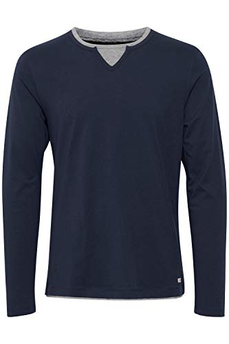 Blend Leonas Herren Longsleeve Langarmshirt Shirt mit Rundhals-Ausschnitt und Double Layer V-Neck Look, Größe:XXL, Farbe:Navy (70230) von b BLEND