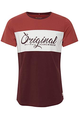 Blend Nero Herren T-Shirt Kurzarm Shirt Print Mit Streifen Und Rundhalsausschnitt, Größe:L, Farbe:Wine Red (73812) von b BLEND