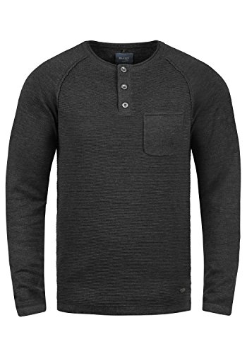 Blend Otto Herren Strickpullover Feinstrick Pullover Mit Rundhals Und Knopfleiste Aus 100% Baumwolle, Größe:S, Farbe:Charcoal (70818) von b BLEND