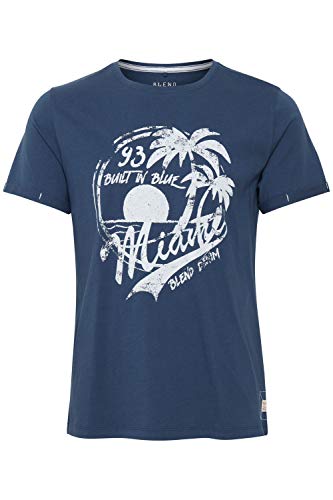 Blend Perry Herren T-Shirt Kurzarm Shirt Mit Print Und Rundhalsausschnitt, Größe:L, Farbe:Ensign Blue (70260) von b BLEND