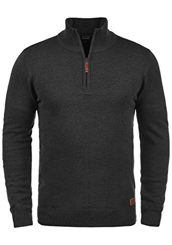 Blend Robin Herren Strickpullover Troyer Feinstrick Pullover Mit Stehkragen Und Reißverschluss, Größe:XXL, Farbe:Charcoal (70818) von b BLEND