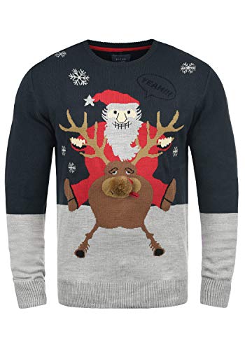 Blend Rudolph Herren Strickpullover Weihnachtspullover Mit Rundhalsausschnitt, Größe:L, Farbe:Dark Navy/Santa (74676) von b BLEND