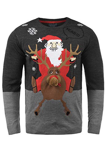 Blend Rudolph Herren Strickpullover Weihnachtspullover Mit Rundhalsausschnitt, Größe:L, Farbe:Charcoal/Santa (70821) von b BLEND