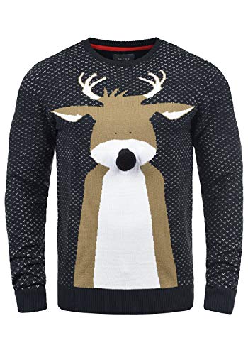 Blend Rudolph Herren Strickpullover Weihnachtspullover Mit Rundhalsausschnitt, Größe:L, Farbe:Dark Navy/Nose (74677) von b BLEND