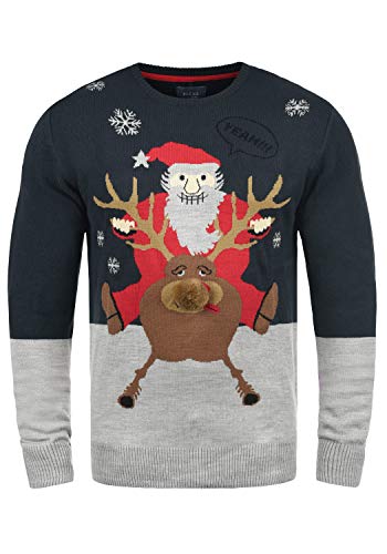 Blend Rudolph Herren Strickpullover Weihnachtspullover Mit Rundhalsausschnitt, Größe:S, Farbe:Dark Navy/Santa (74676) von b BLEND