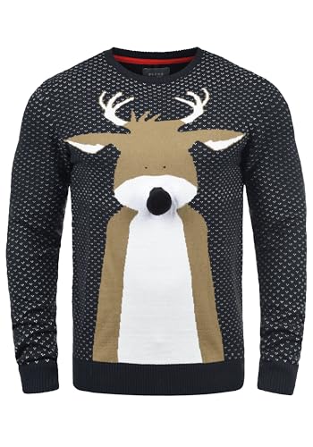 Blend Rudolph Herren Strickpullover Weihnachtspullover Mit Rundhalsausschnitt, Größe:XXL, Farbe:Dark Navy/Nose (74677) von b BLEND