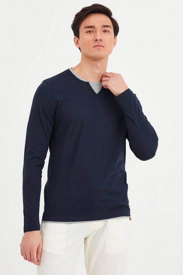 Blend Rundhalsshirt BHLeonas Klassisches Langarmshirt mit Rundhalsausschnitt in Double-Layer-Optik von Blend