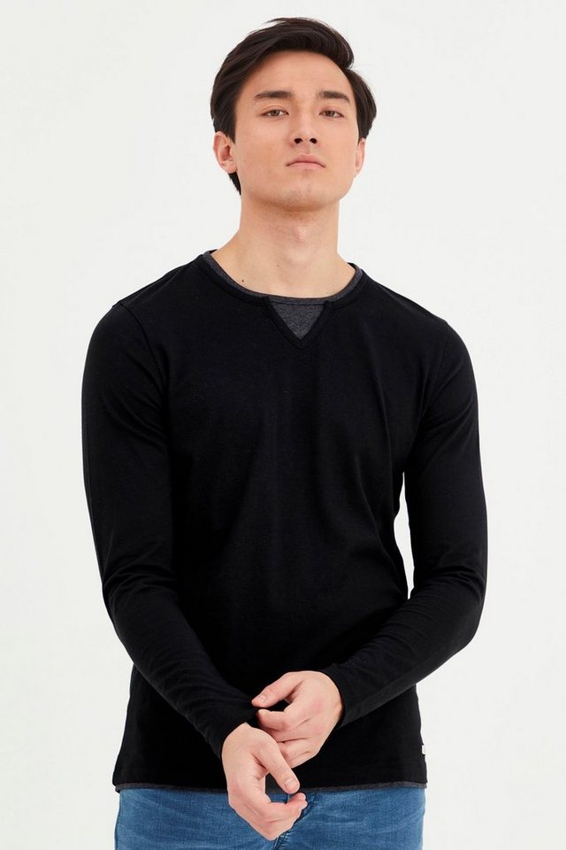 Blend Rundhalsshirt BHLeonas Klassisches Langarmshirt mit Rundhalsausschnitt in Double-Layer-Optik von Blend
