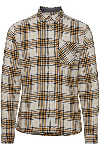 Blend 20714325 Shirt Herren Freizeithemd Hemd Club-Kragen Slim Fit schmaler Schnitt hochwertige Baumwoll-Qualität Kariertes Muster, Größe:S, Farbe:Amber Gold (161139) von b BLEND