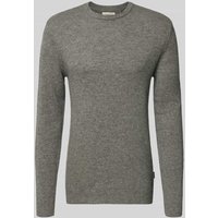 Blend Strickpullover mit gerippten Abschlüssen Modell 'BRANKO' in Hellgrau Melange, Größe M von Blend
