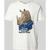 Blend T-Shirt mit Motiv- und Statement-Print in Offwhite, Größe M von Blend