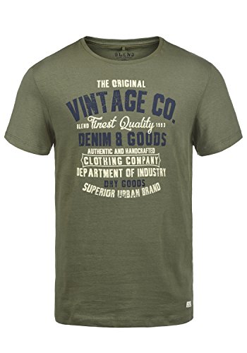 Blend Vadim Herren T-Shirt Kurzarm Shirt mit Print und Rundhalsausschnitt, Größe:M, Farbe:Dusty Olive Green (77203) von b BLEND